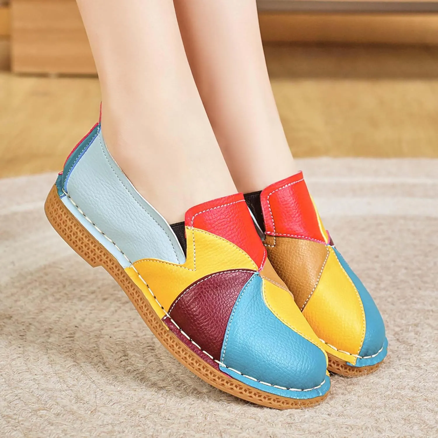 Women's Loafers Fashion Colorblocking Walking Casual Shoes Lightweight Flat Driving Formal Shoes