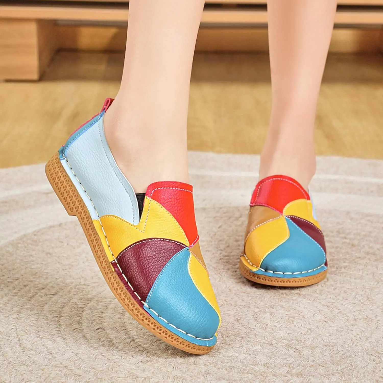Women's Loafers Fashion Colorblocking Walking Casual Shoes Lightweight Flat Driving Formal Shoes