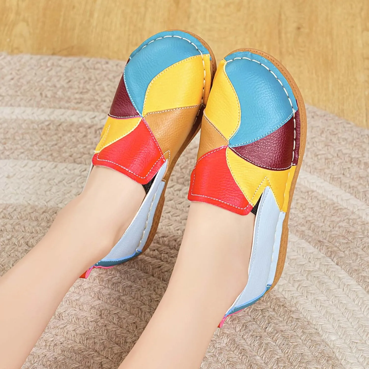 Women's Loafers Fashion Colorblocking Walking Casual Shoes Lightweight Flat Driving Formal Shoes