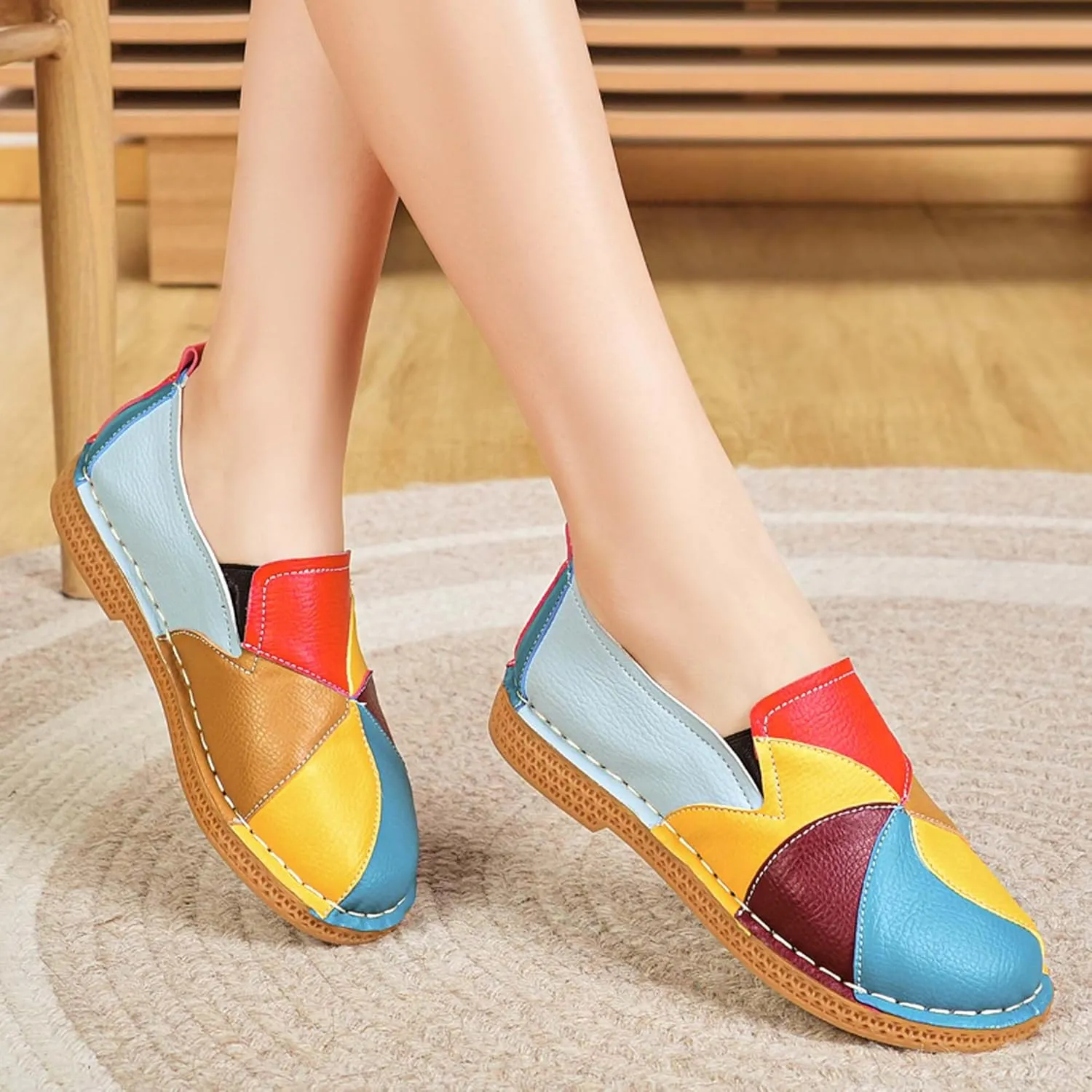 Women's Loafers Fashion Colorblocking Walking Casual Shoes Lightweight Flat Driving Formal Shoes