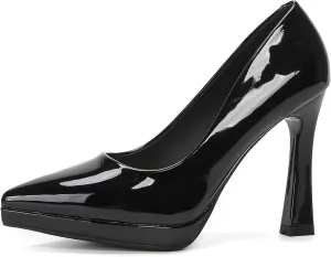 Women's Patent Leather Platform Stiletto Pumps Sexy Closed Pointed Toe Slip On Comfortable High Heels Sandals for Party Wedding Date Office Dress Shoes