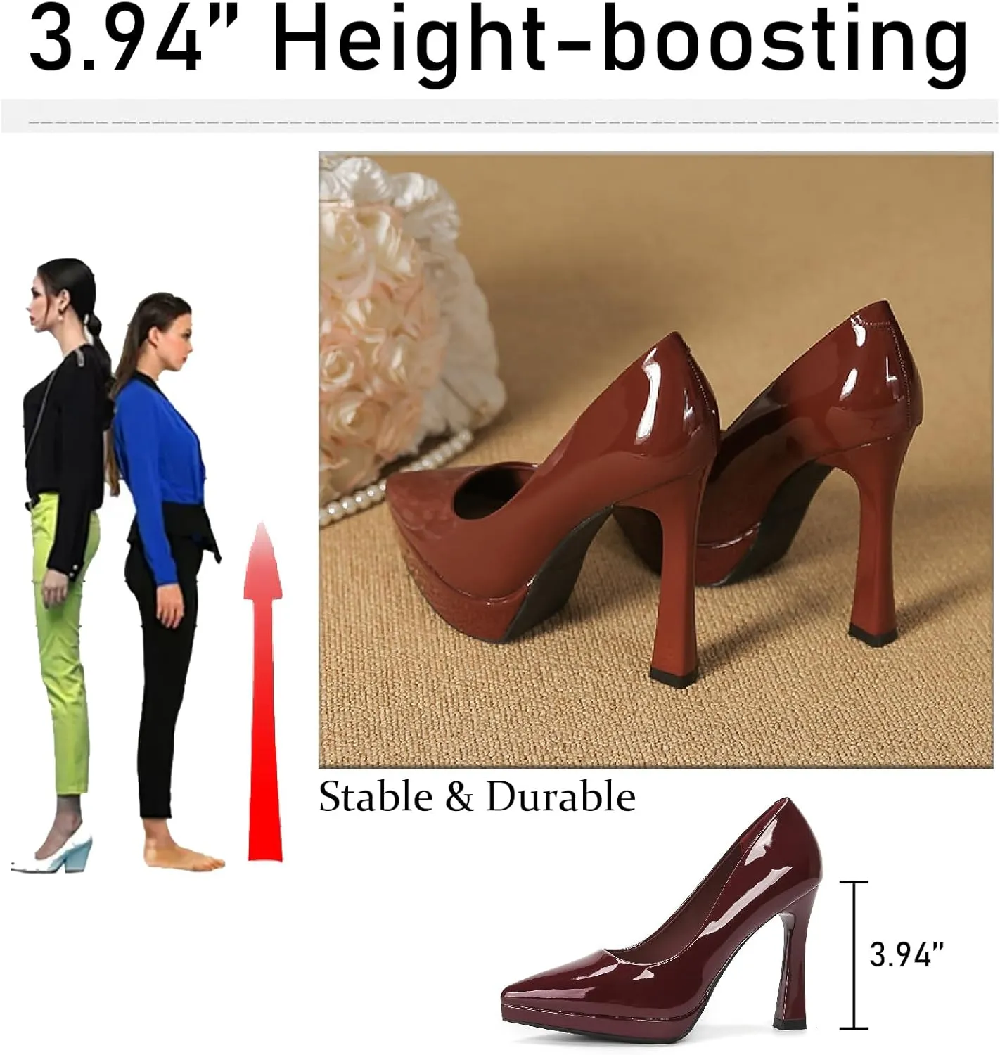 Women's Patent Leather Platform Stiletto Pumps Sexy Closed Pointed Toe Slip On Comfortable High Heels Sandals for Party Wedding Date Office Dress Shoes