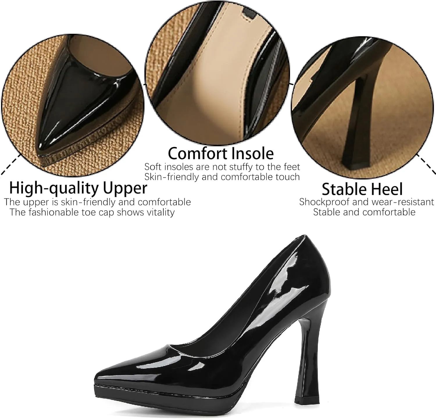 Women's Patent Leather Platform Stiletto Pumps Sexy Closed Pointed Toe Slip On Comfortable High Heels Sandals for Party Wedding Date Office Dress Shoes