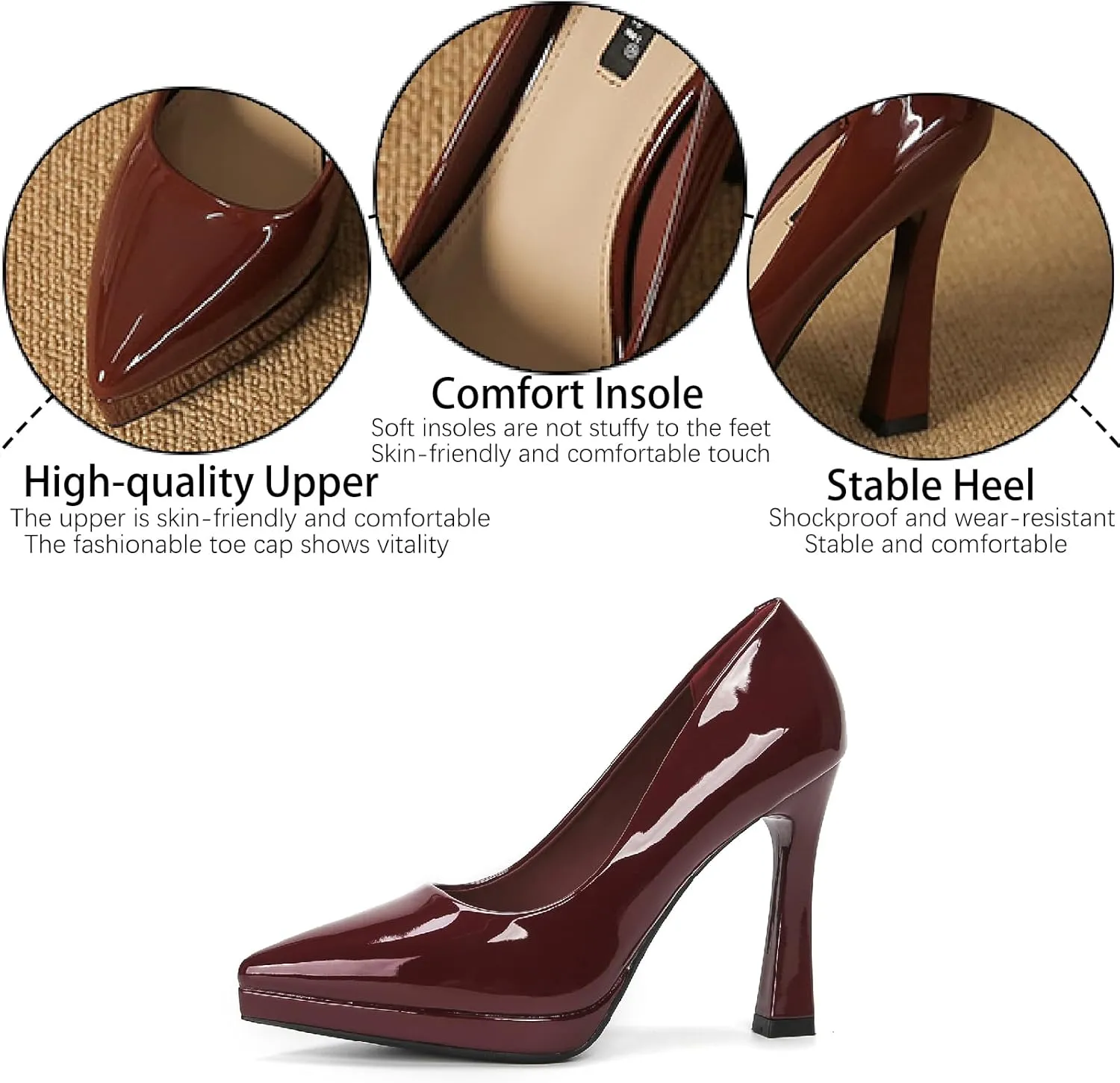 Women's Patent Leather Platform Stiletto Pumps Sexy Closed Pointed Toe Slip On Comfortable High Heels Sandals for Party Wedding Date Office Dress Shoes