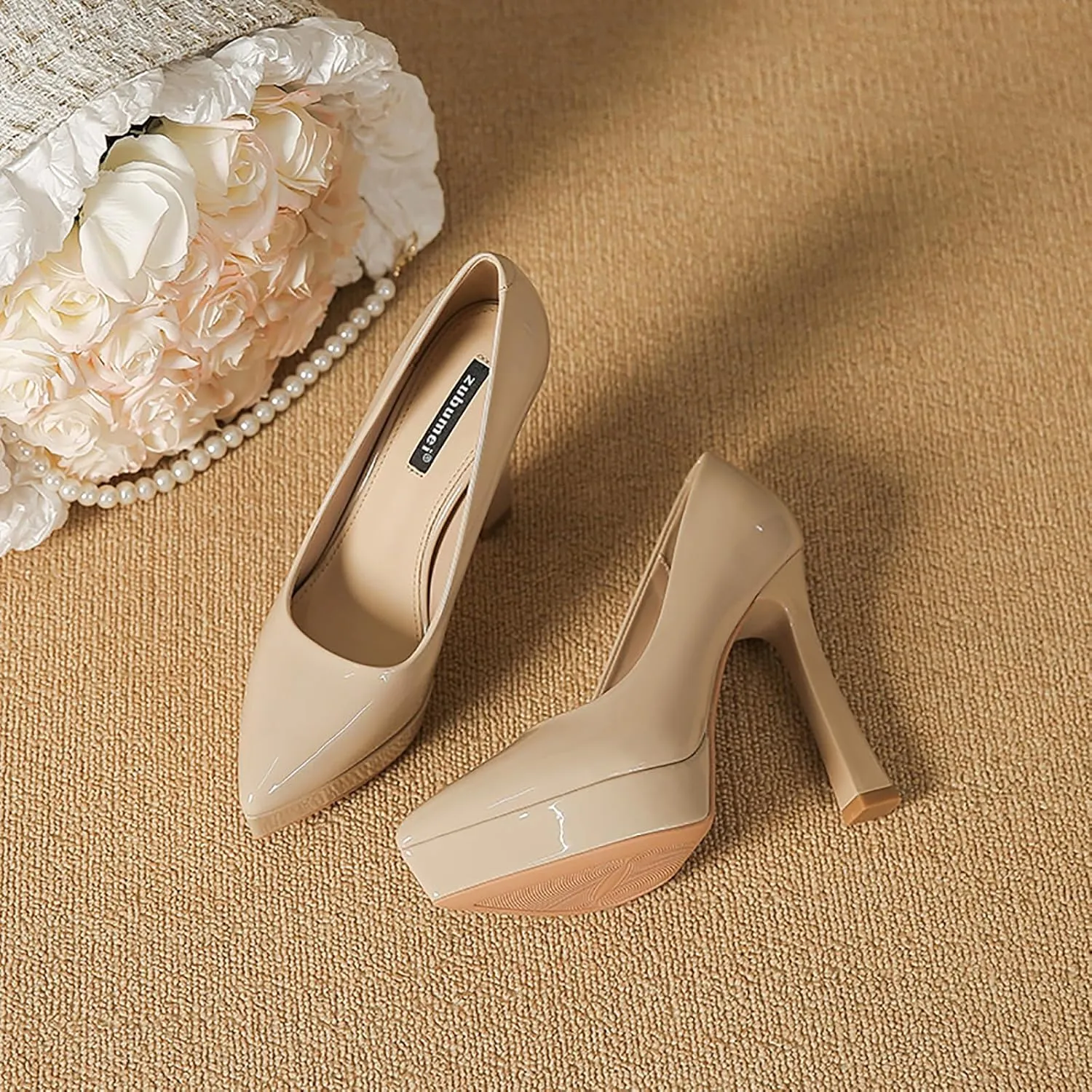 Women's Patent Leather Platform Stiletto Pumps Sexy Closed Pointed Toe Slip On Comfortable High Heels Sandals for Party Wedding Date Office Dress Shoes