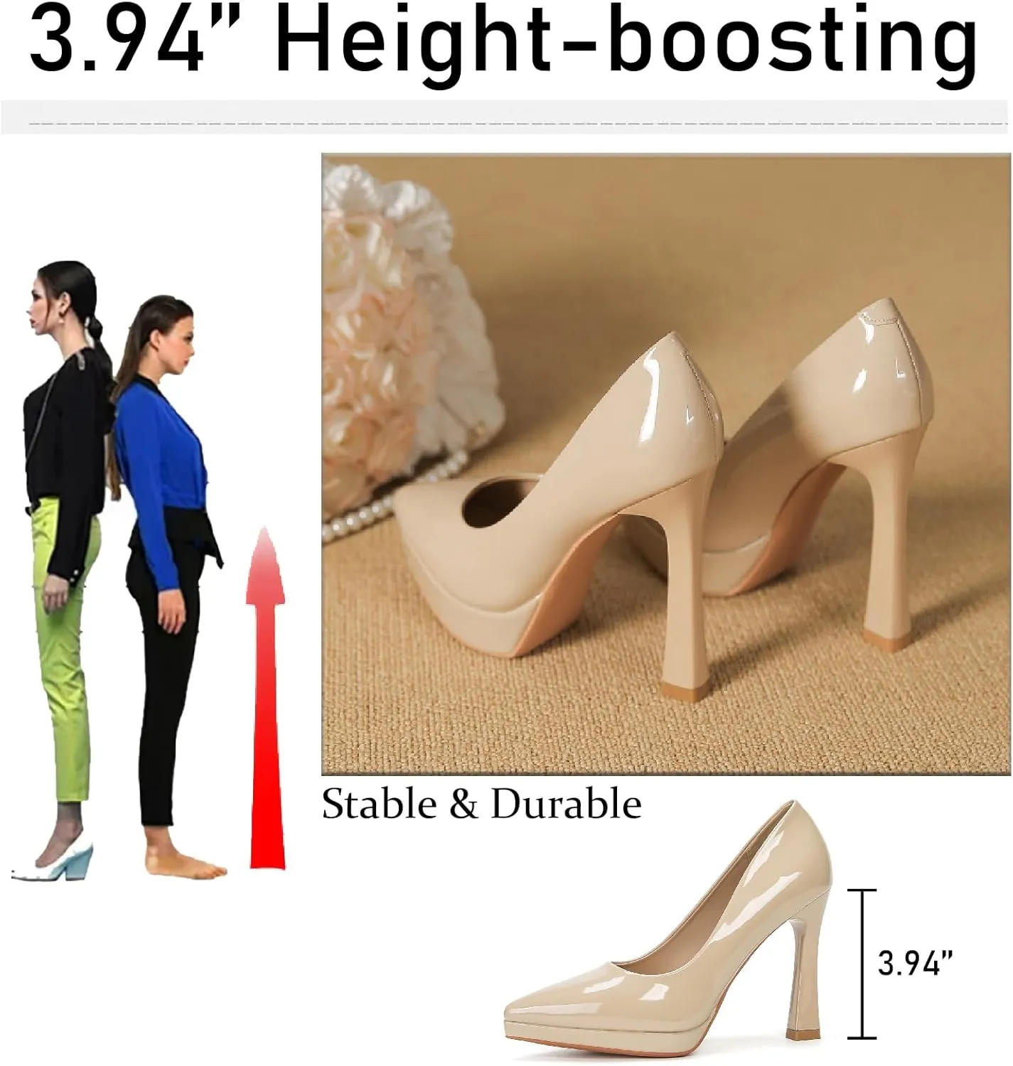 Women's Patent Leather Platform Stiletto Pumps Sexy Closed Pointed Toe Slip On Comfortable High Heels Sandals for Party Wedding Date Office Dress Shoes