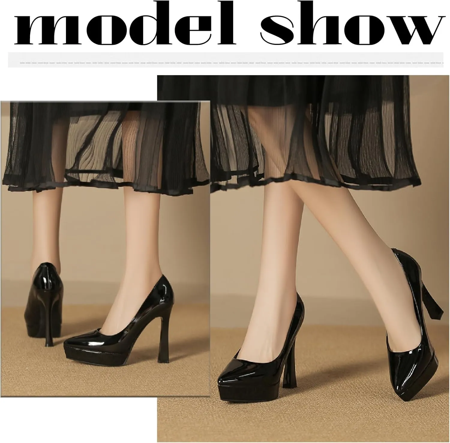 Women's Patent Leather Platform Stiletto Pumps Sexy Closed Pointed Toe Slip On Comfortable High Heels Sandals for Party Wedding Date Office Dress Shoes