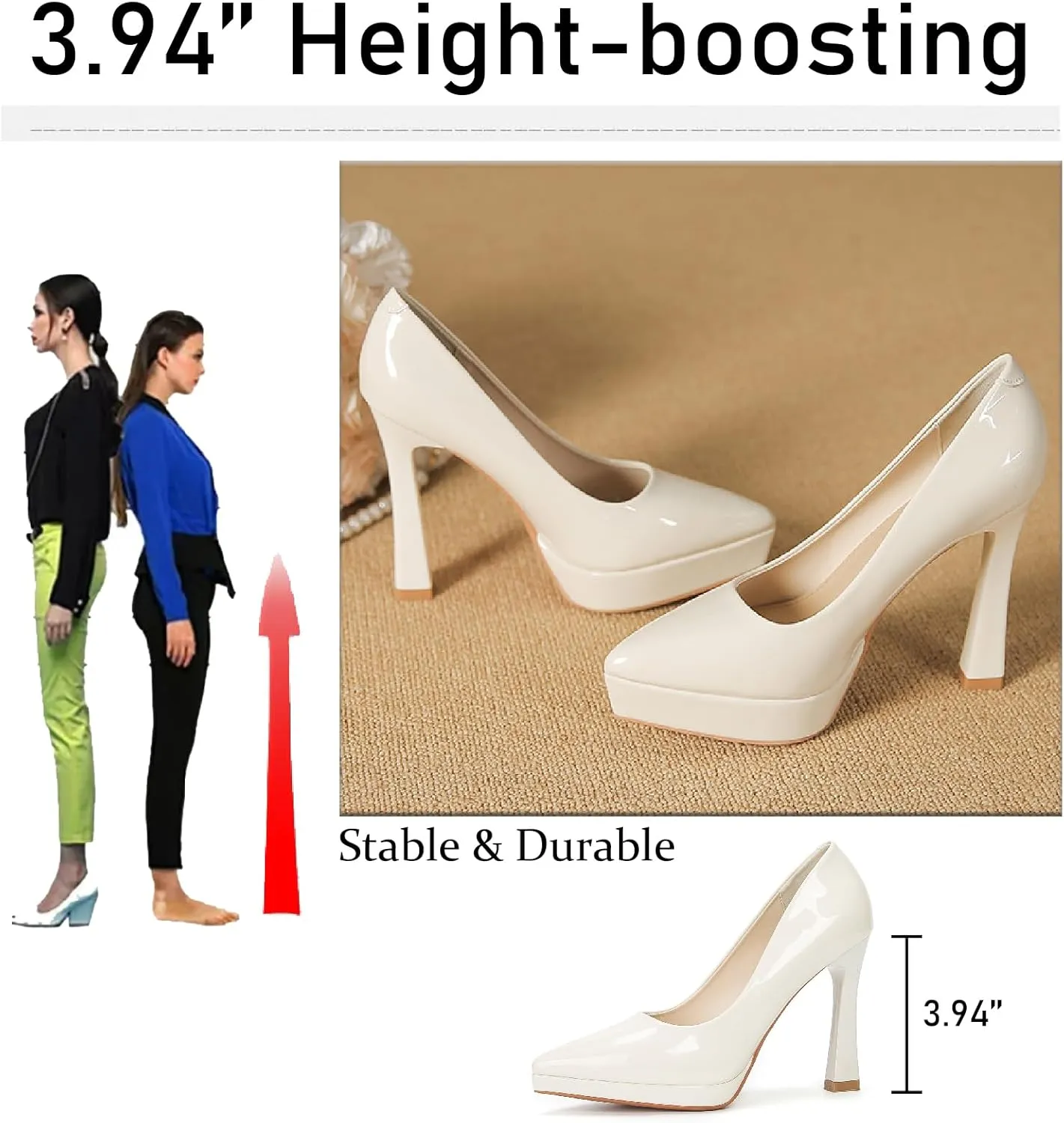 Women's Patent Leather Platform Stiletto Pumps Sexy Closed Pointed Toe Slip On Comfortable High Heels Sandals for Party Wedding Date Office Dress Shoes
