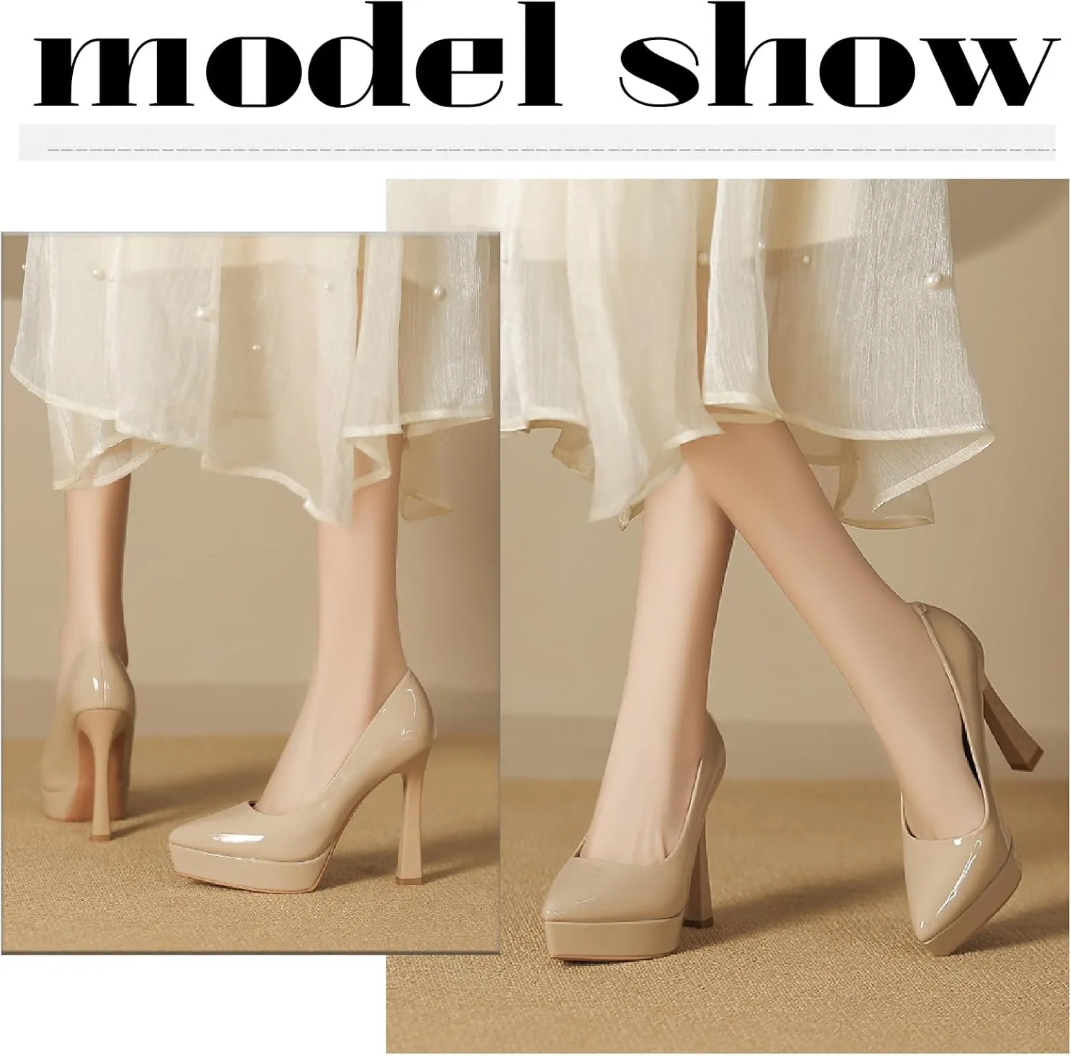 Women's Patent Leather Platform Stiletto Pumps Sexy Closed Pointed Toe Slip On Comfortable High Heels Sandals for Party Wedding Date Office Dress Shoes