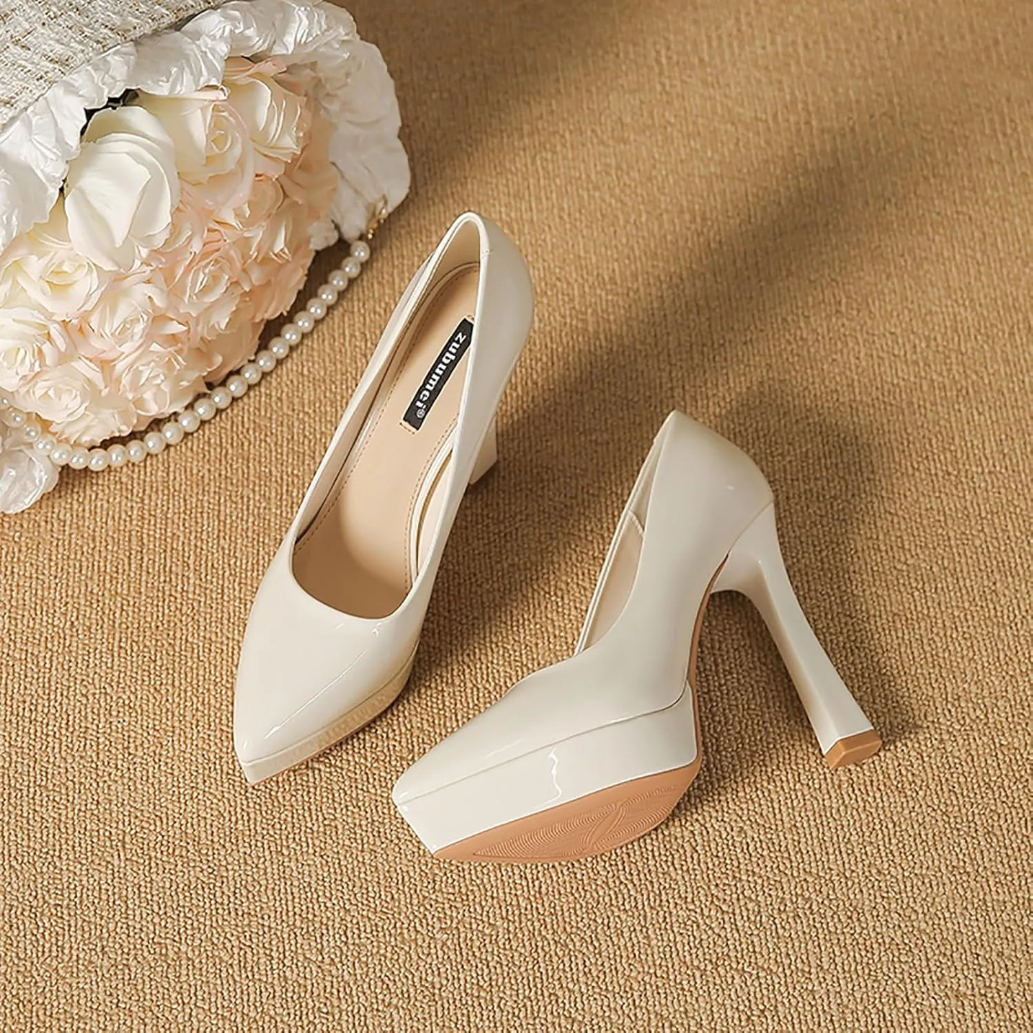 Women's Patent Leather Platform Stiletto Pumps Sexy Closed Pointed Toe Slip On Comfortable High Heels Sandals for Party Wedding Date Office Dress Shoes