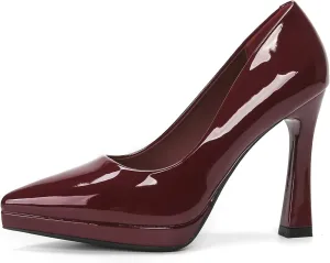 Women's Patent Leather Platform Stiletto Pumps Sexy Closed Pointed Toe Slip On Comfortable High Heels Sandals for Party Wedding Date Office Dress Shoes