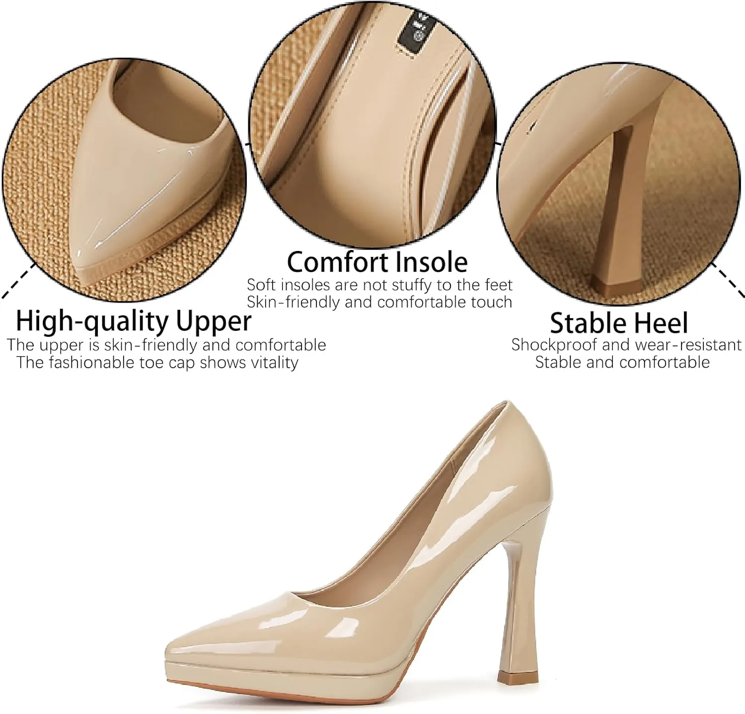Women's Patent Leather Platform Stiletto Pumps Sexy Closed Pointed Toe Slip On Comfortable High Heels Sandals for Party Wedding Date Office Dress Shoes