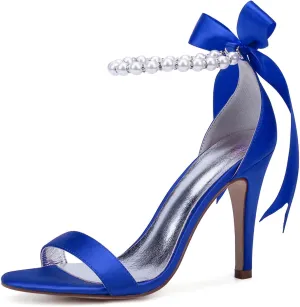 Women's Pearl Stiletto Heels Wedding Shoes Sandals Open Pointed Toe Satin Prom Wedding Party Dress Shoes