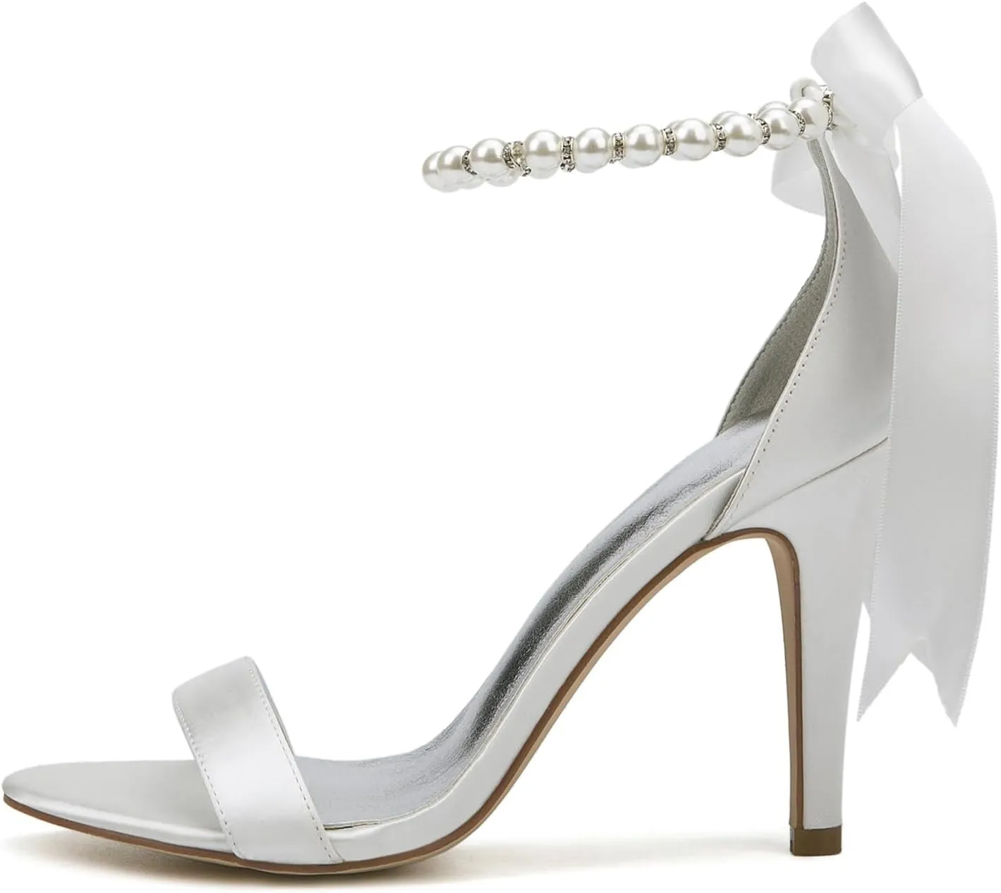 Women's Pearl Stiletto Heels Wedding Shoes Sandals Open Pointed Toe Satin Prom Wedding Party Dress Shoes