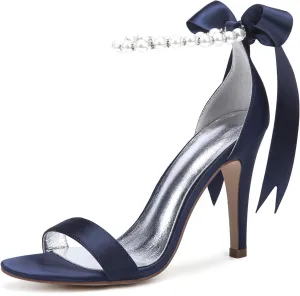 Women's Pearl Stiletto Heels Wedding Shoes Sandals Open Pointed Toe Satin Prom Wedding Party Dress Shoes
