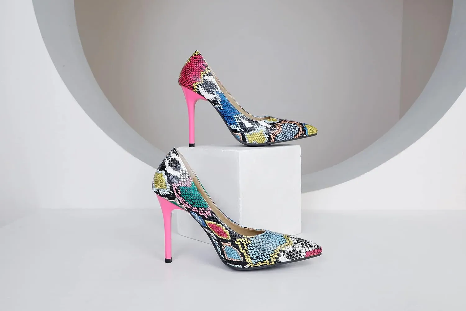 Women's Sexy Snakeskin Pointed Stiletto Closed Toe High Heels Shoes for Women Slip on Dress Casual Pumps