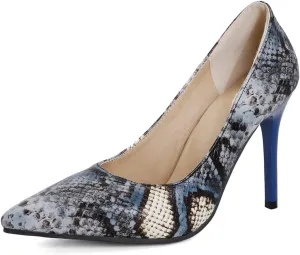 Women's Sexy Snakeskin Pointed Stiletto Closed Toe High Heels Shoes for Women Slip on Dress Casual Pumps