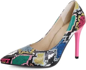 Women's Sexy Snakeskin Pointed Stiletto Closed Toe High Heels Shoes for Women Slip on Dress Casual Pumps