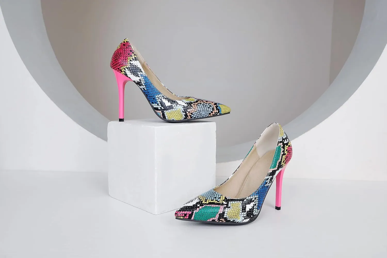 Women's Sexy Snakeskin Pointed Stiletto Closed Toe High Heels Shoes for Women Slip on Dress Casual Pumps