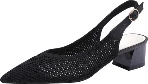 Women's Slingback Block Heel Pumps Ladies Closed Pointed Toe Weave Sandals Evening Dress Heels
