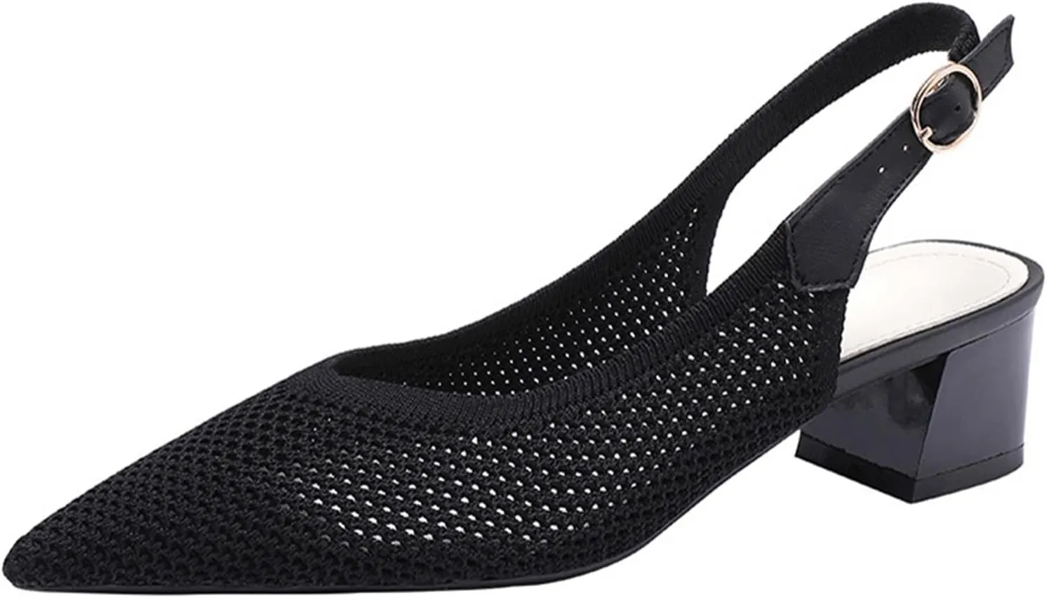 Women's Slingback Block Heel Pumps Ladies Closed Pointed Toe Weave Sandals Evening Dress Heels