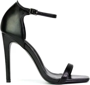 Womens Strappy Ankle Strap Ladies Square Toe Synthetic Leather Stiletto Heel Shoes Size 3-8