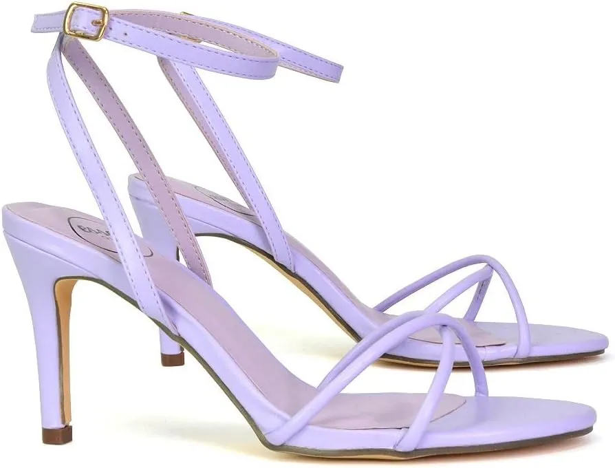 Womens Strappy Ankle Strap Sandals Ladies Open Toe Stiletto Mid High Heel Shoes Size 3-8