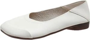 Women's Walking Loafers Leather Square-Toe Slip-On Shallow Mouth Moccasin Casual Comfortable Lightweight Anti-Slip Soft Sole Ballet Flats