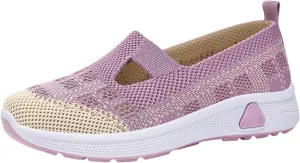 Women's Woven Orthopedic Breathable Soft Sole Shoes Slip On Diabetic Mesh Trainers Women's Comfortable Casual Air Cushion Athletic Shoes Arch Support Running Jogging Sports Sneaker