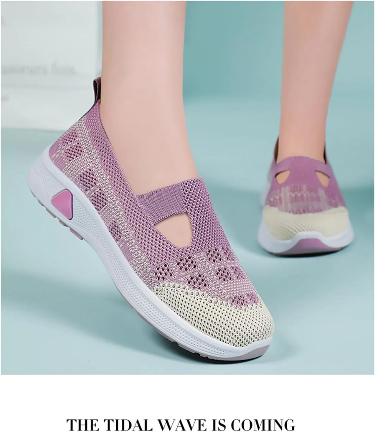 Women's Woven Orthopedic Breathable Soft Sole Shoes Slip On Diabetic Mesh Trainers Women's Comfortable Casual Air Cushion Athletic Shoes Arch Support Running Jogging Sports Sneaker
