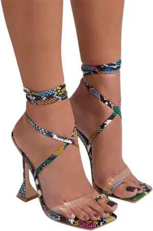 ZBYY Women's High Stilettos Heels Ring Square Toe Pump Heeled Sandals Strappy Criss-Cross Dress Evening Party Shoes
