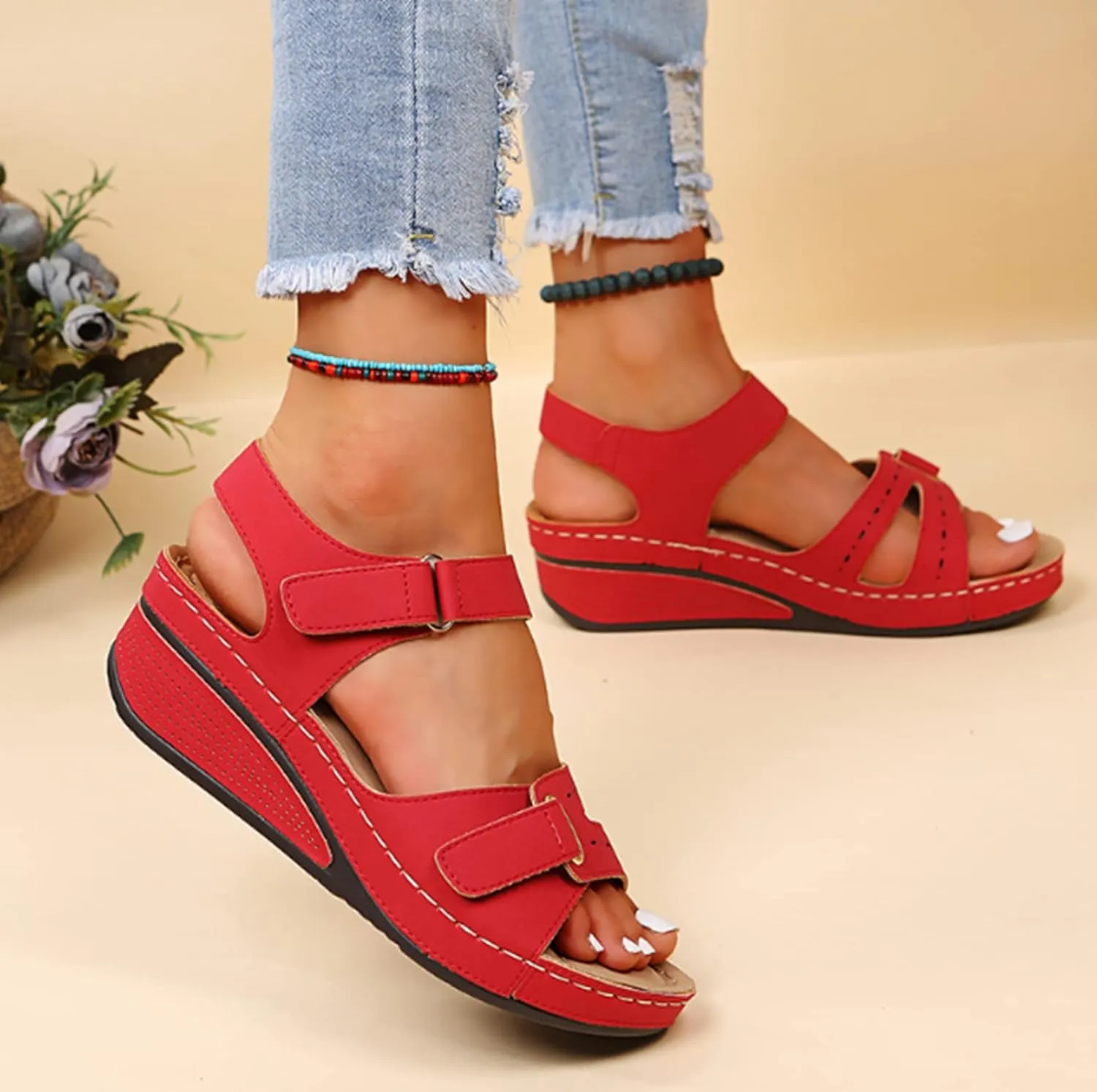 ZBYY Women's Summer Sandals Casual Bohemia Gladiator Wedge Shoes Comfortable Open Toe Ankle Strap Outdoor Beach Sandals