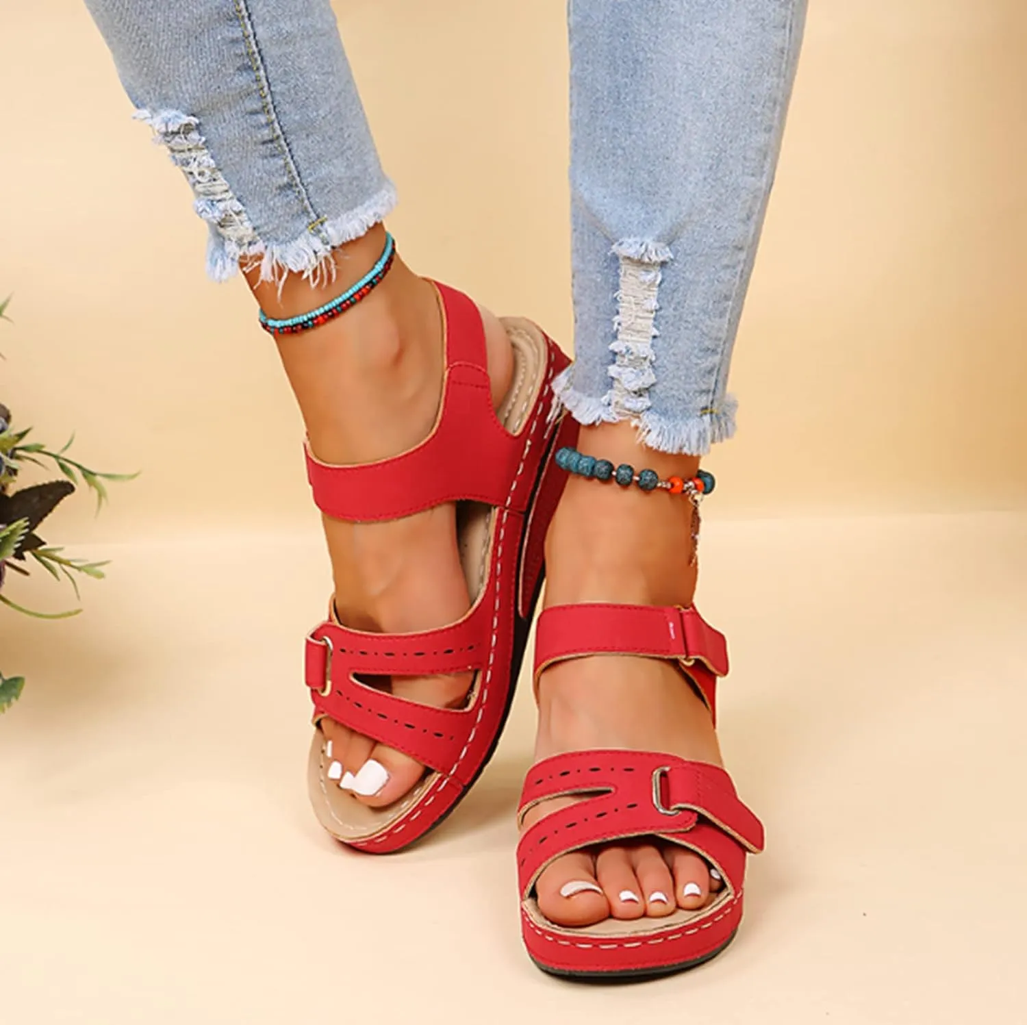ZBYY Women's Summer Sandals Casual Bohemia Gladiator Wedge Shoes Comfortable Open Toe Ankle Strap Outdoor Beach Sandals