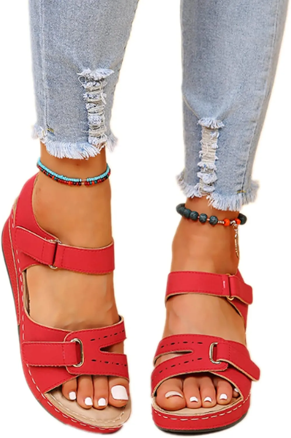ZBYY Women's Summer Sandals Casual Bohemia Gladiator Wedge Shoes Comfortable Open Toe Ankle Strap Outdoor Beach Sandals